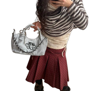 Silver Snake Pattern Chain Y2k Purse - product view on white background