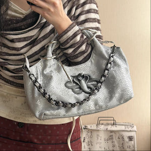 Silver Snake Pattern Chain Y2k Purse