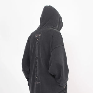 Brown and black skeleton design men hoodie with ripped detailing