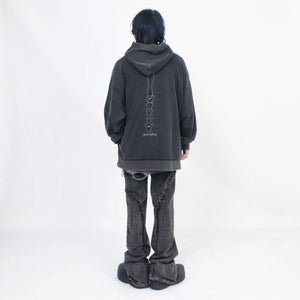 Brown and black skeleton design men hoodie with ripped detailing