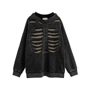 Brown and black skeleton design men hoodie with ripped detailing