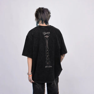 Brown and black skeleton print mens t shirt with ripped detailing