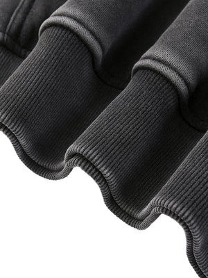 Stacked ribbed hem and cuffs of the Skull Hoodie Y2K Washed Black showing the heavy 355 gsm knit