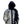 Padded hooded parka with a skeleton patchwork print across the sleeves and body