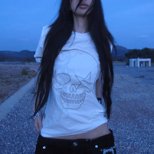 Skull Print Gothic Y2k Tops