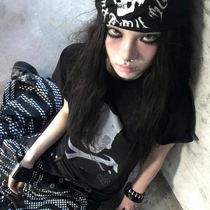 Skull Print Trashy Style Y2K Top