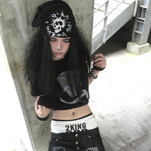 Skull Print Trashy Style Y2K Top
