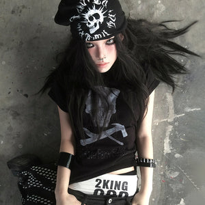 Skull Print Trashy Style Y2K Top