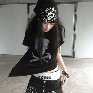 Skull Print Trashy Style Y2K Top