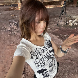 Skull Print Y2K Top