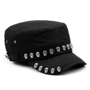 2025 Skull Rivets Vintage Hip Hop Punk Rock Flat Hats Men Women Tactical Techwear Style Flat Cap Casquette Homme
