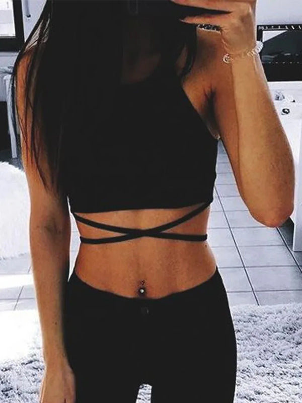 Sleeveless Crop Top Lace Up