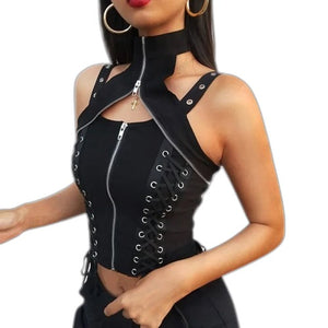 Sleeveless Crop Top Zipper - product view on white background
