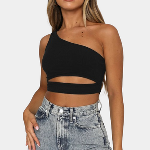 Sleeveless One Shoulder Crop Top