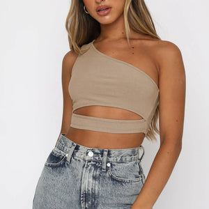 Sleeveless One Shoulder Crop Top