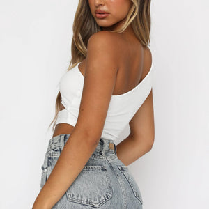 Sleeveless One Shoulder Crop Top