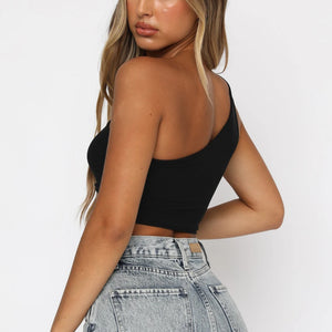 Sleeveless One Shoulder Crop Top