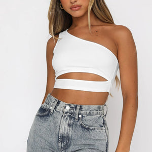 Sleeveless One Shoulder Crop Top