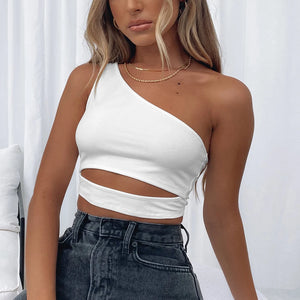 Sleeveless One Shoulder Crop Top