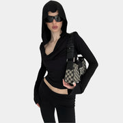 Tops negros ajustados con capucha