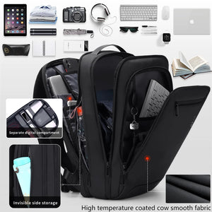 Slim black backpack with a 15.6 inch laptop sleeve and a flat front profile