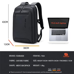 Slim black backpack with a 15.6 inch laptop sleeve and a flat front profile