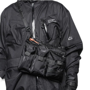 Black and army green slim messenger techwear bag in nylon