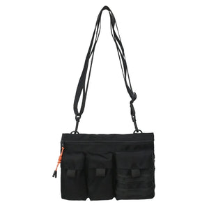 Black and army green slim messenger techwear bag in nylon