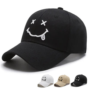 Baseball cap with a smile face embroidery and adjustable strap