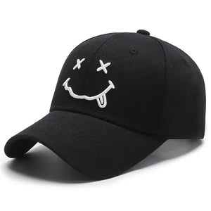 Baseball cap with a smile face embroidery and adjustable strap