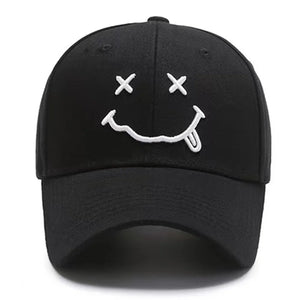 Baseball cap with a smile face embroidery and adjustable strap