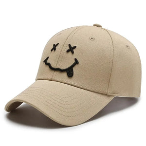 Baseball cap with a smile face embroidery and adjustable strap