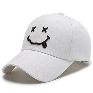 Baseball cap with a smile face embroidery and adjustable strap