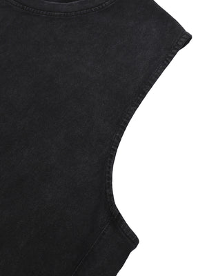 Close-up of the cut armhole, the edge left raw where the sleeve has been removed