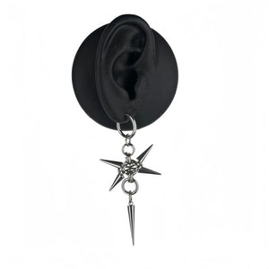 Stainless steel spike star earrings on a hoop with a dangling spike