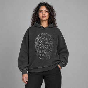 Spiny Hood Y2K Graphic Hoodie – worn by a woman