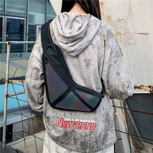 Black sport techwear chest bag worn across the torso