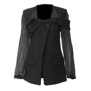 Spring Jacket Women Patchwork Mesh Blazer