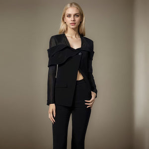 Spring Jacket Women Patchwork Mesh Blazer