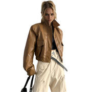 Veste de printemps en cuir PU tendance pour femme