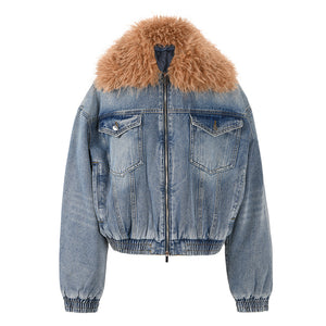 Spring Women Jacket Fur Denim Jackets