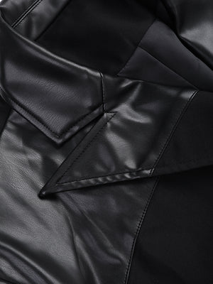 Spring Women Jacket PU Leater Spliced
