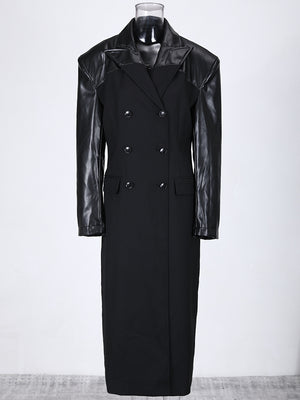 Spring Women Jacket PU Leater Spliced