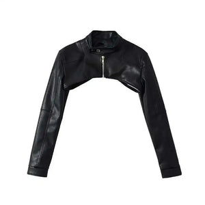 Black stand collar techwear jacket with full zip closure