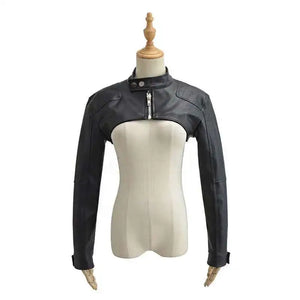 Black stand collar techwear jacket with full zip closure