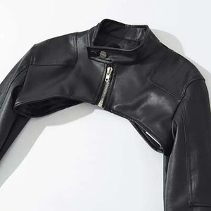 Black stand collar techwear jacket with full zip closure