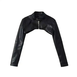 Black stand collar techwear jacket with full zip closure