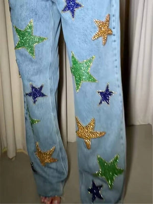 Star Sequin Embellished Jeans Y2K