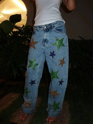 Star Sequin Embellished Jeans Y2K