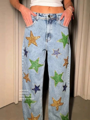Star Sequin Embellished Jeans Y2K